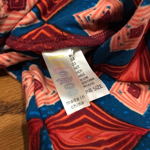 Lularoe Leggings Tights One Size Fall Colors Geometric Orange Blue - Picture 9 of 10